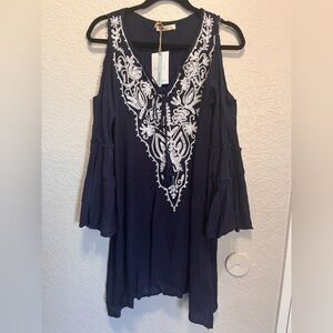 Exist Women's Navy Blue Rayon Embroidered Dress XL NWT